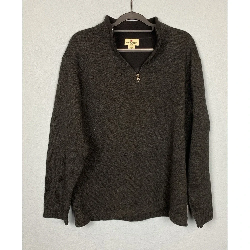 Woolrich‎ Sweater Mens Large Gray Onyx Heather Wool 1/4 Zip Pullover Sweatshirt